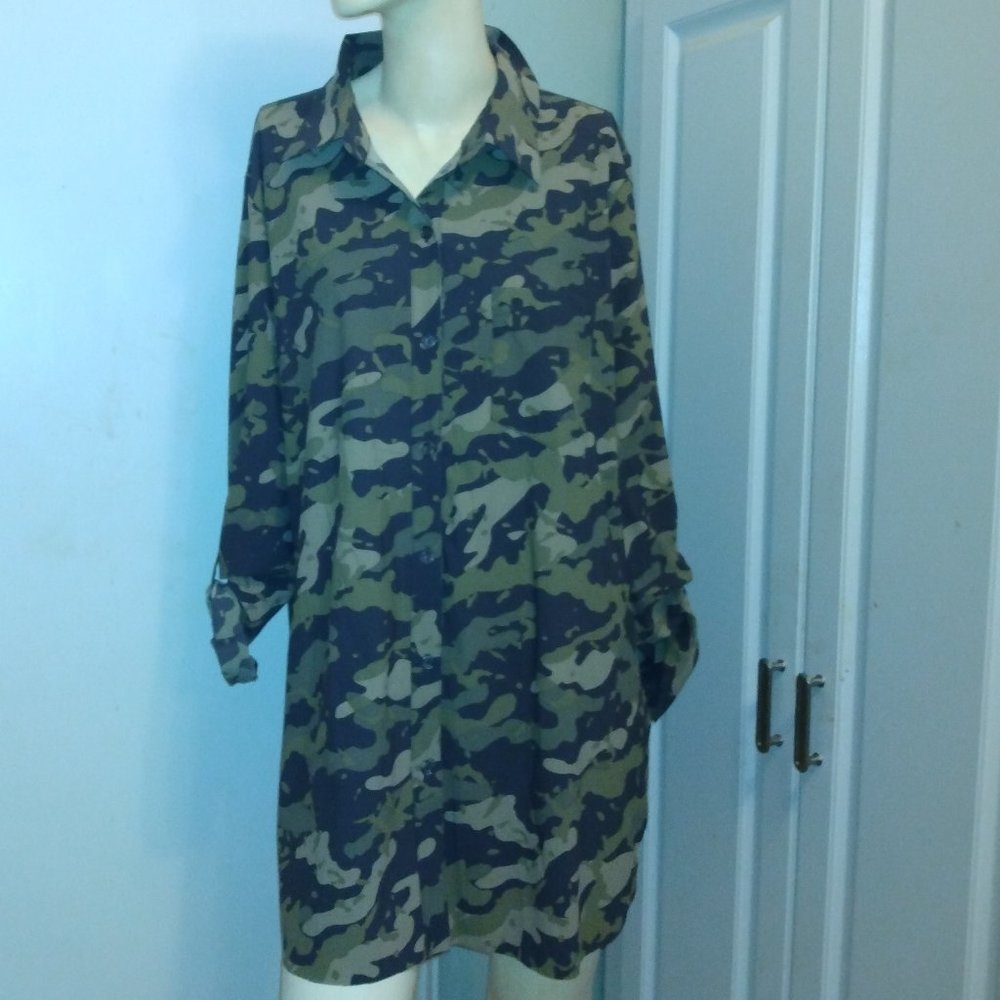 ❤️LYSSE Camo Midi Tunic Adjustable Sleeves Dress Sz L